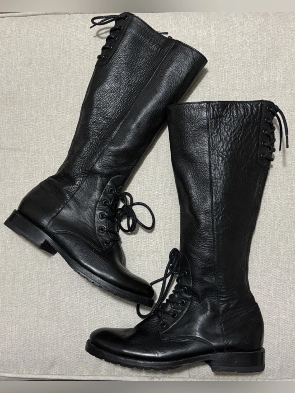 Frye Leather LaceUp/ZipUp Combat/Moto Style Boots-Black-Sz 7.5B-Equestrian